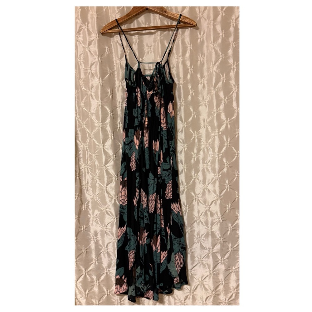 Floral Black Maxi Dress with Pink & Teal Blooms - Picture 4 of 13